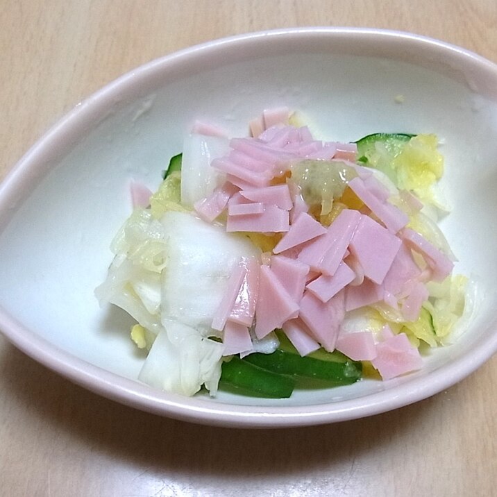 白菜、きゅうりの漬物　ハムわさびのせ